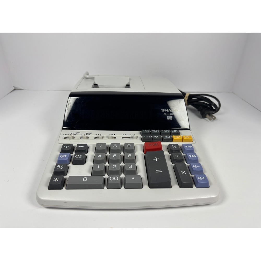 Sharp EL-1197PIII 12 Digit Desktop Printing Calculator Two Color Ribbon Grey
